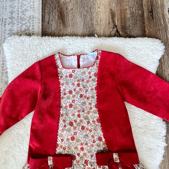 Sardon Girl’s Floral & Red Corduroy Autumn Party  Dress Sz 4Yrs - Picture 5 of 10